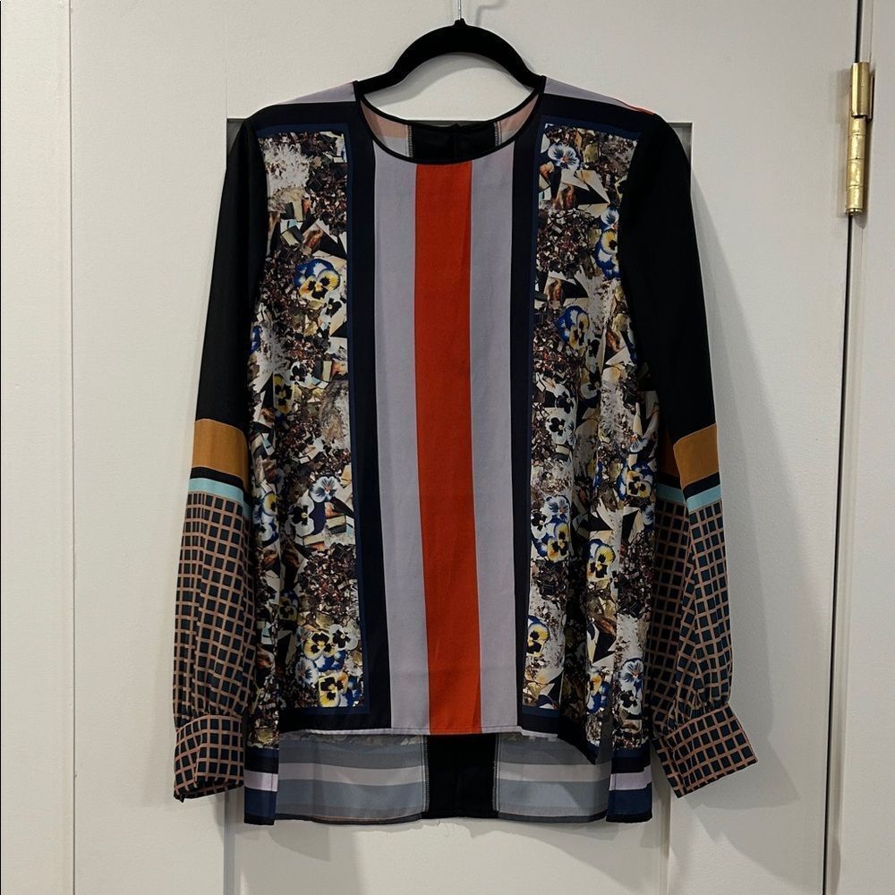 Clover Canyon Colorful Geometric Long Sleeve Blouse, Size XS